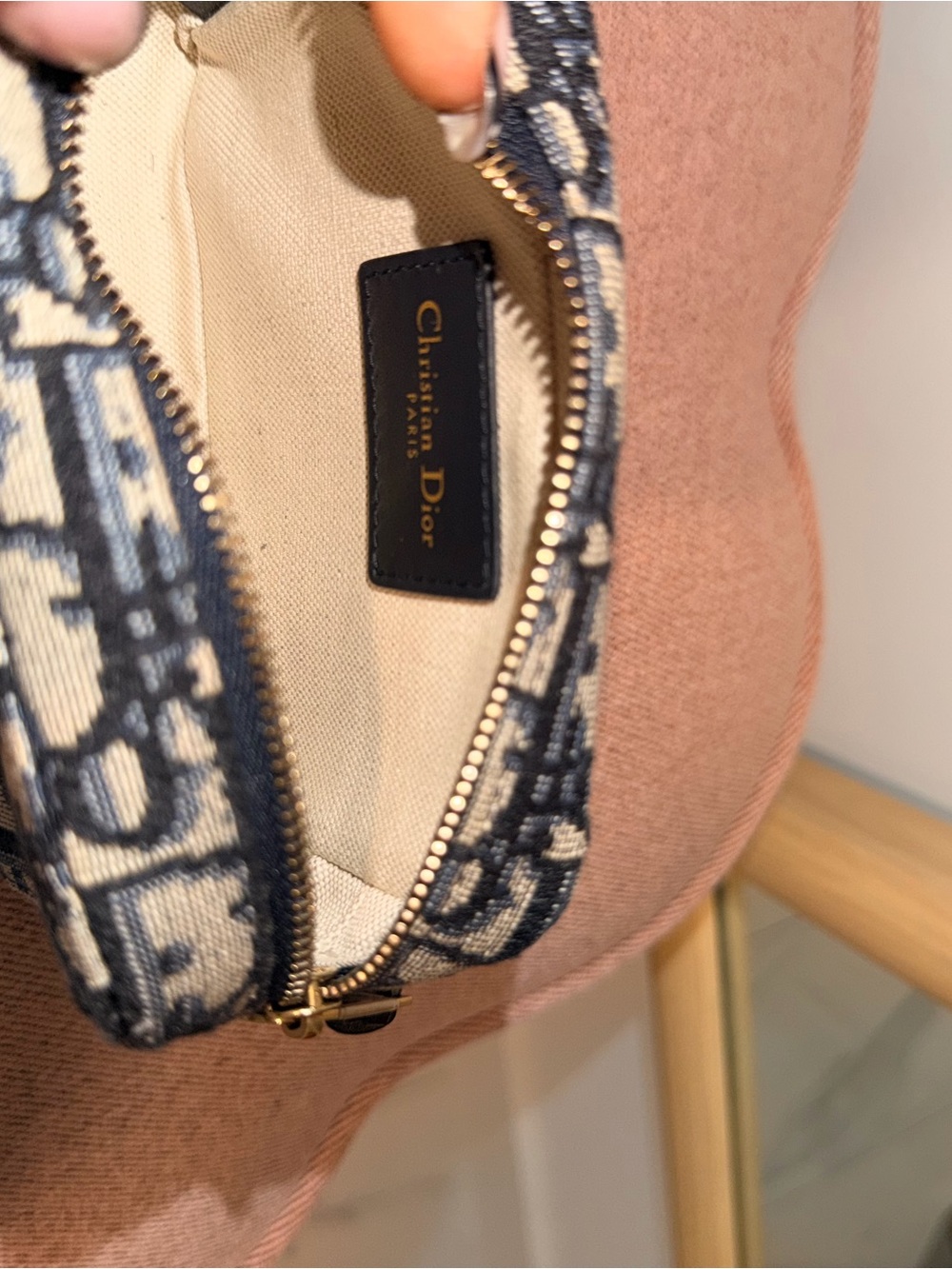 Dior Blue and Beige Monogram Zip Pouch - Picture 5 of 7